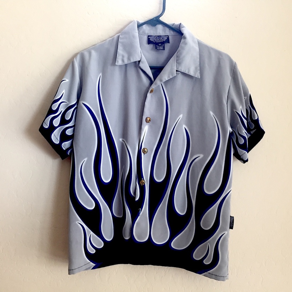Vintage - Silver Point - Tribal Flames - Bowling Shirt - Men’s Medium - Country